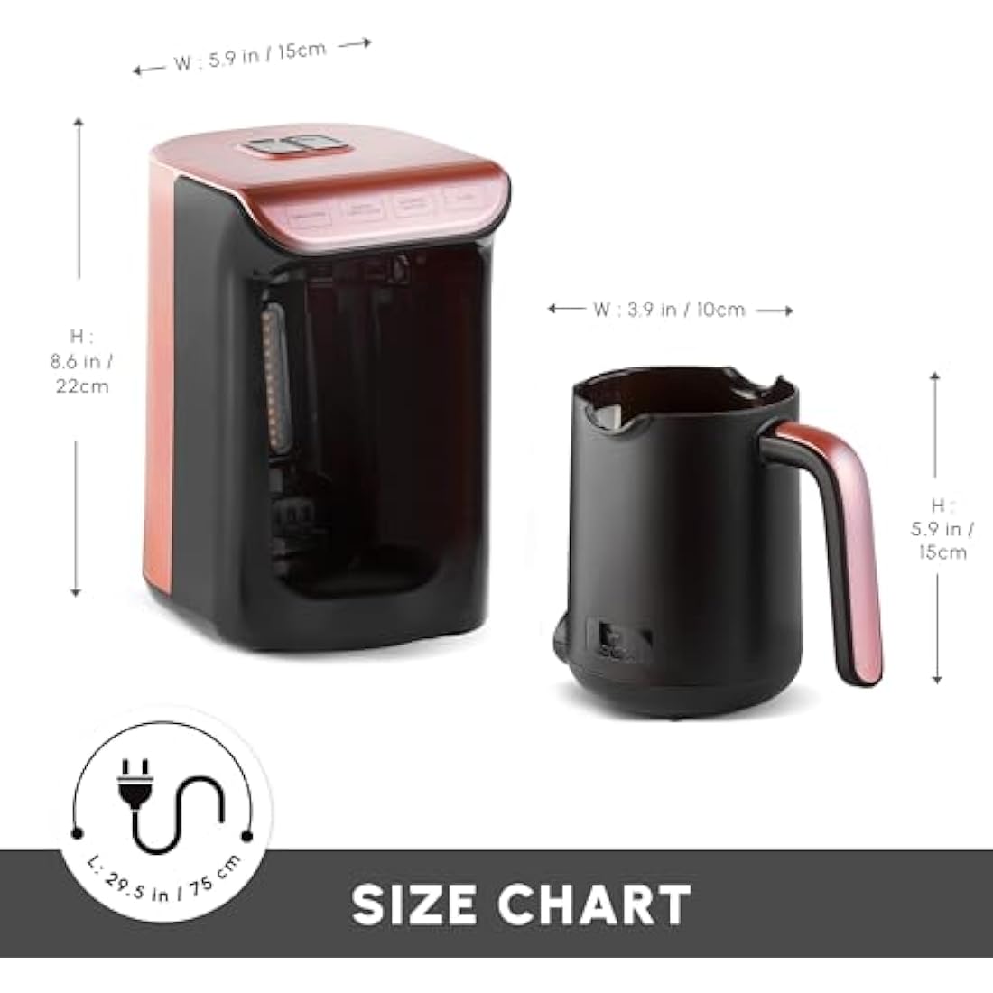 KARACA Hatır Köz Turkish Coffee Machine, for 5 People, 535W, Simple, Traditional & Fully Automatic Turkish Coffee Maker, Roseberry