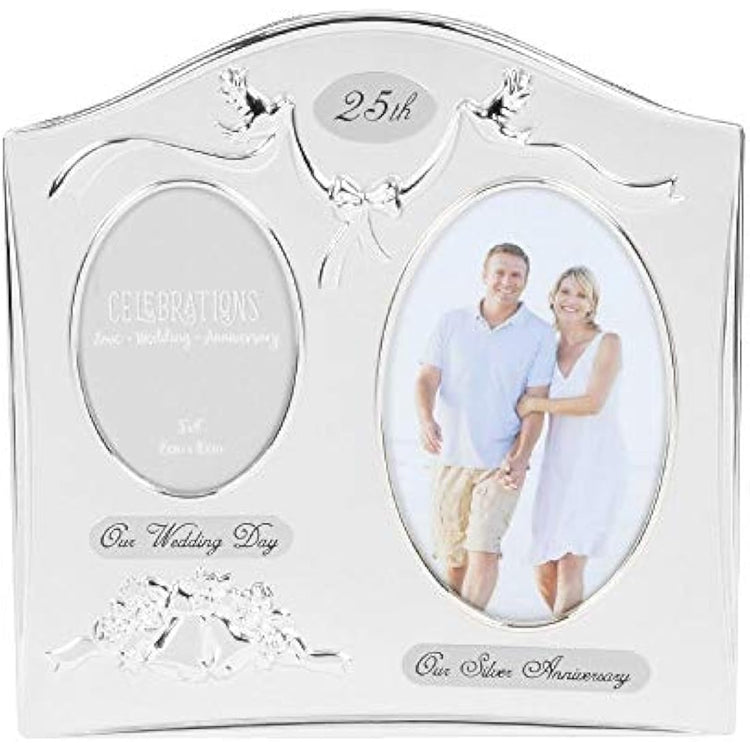 Two Tone Silverplated Wedding Anniversary Gift Photo Frame - 25th Silver