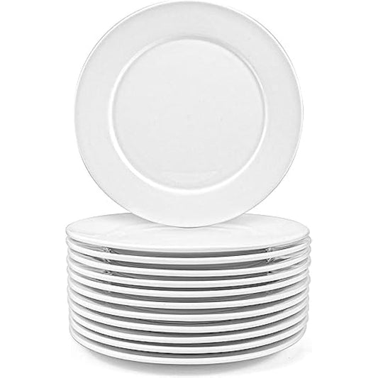 Foraineam 12 Pcs Side Plates Round Porcelain 20 cm Small Dinner Dish Tableware Wide Rimmed Service Plate Dessert Plates for Salad Dinner Bread - White
