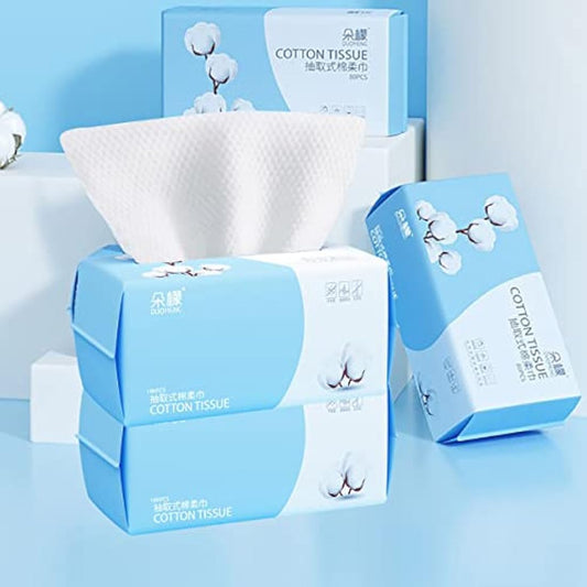 4 Pack Cotton Facial Dry Wipes 100 Count, Deeply Cleansing Disposable Face Towel Cotton Tissue, Multi-Purpose for Skin Care, Make-up Wipes, Face Wipes and Facial Cleansing(400 Count)