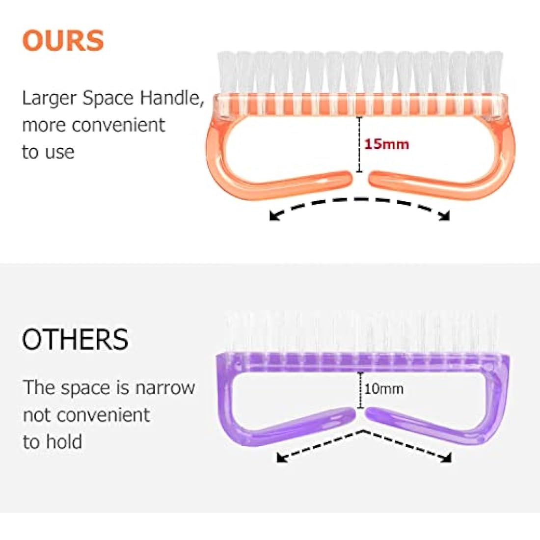 Larbois Nail Brush - Cleaning Brush for Fingernails and Toenails, Handle Grip (5 Pack)