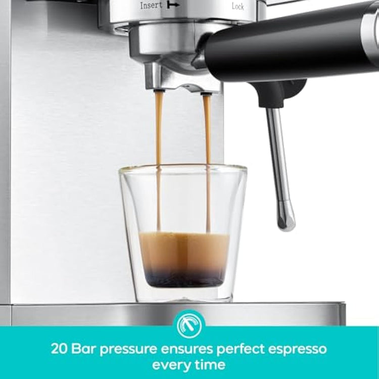 CASABREWS 3700 Essential Espresso Machine 20 Bar, Stainless Steel Cappuccino & Latte Machine with Steam Frother for Home, 1.3L Water Tank, Silver