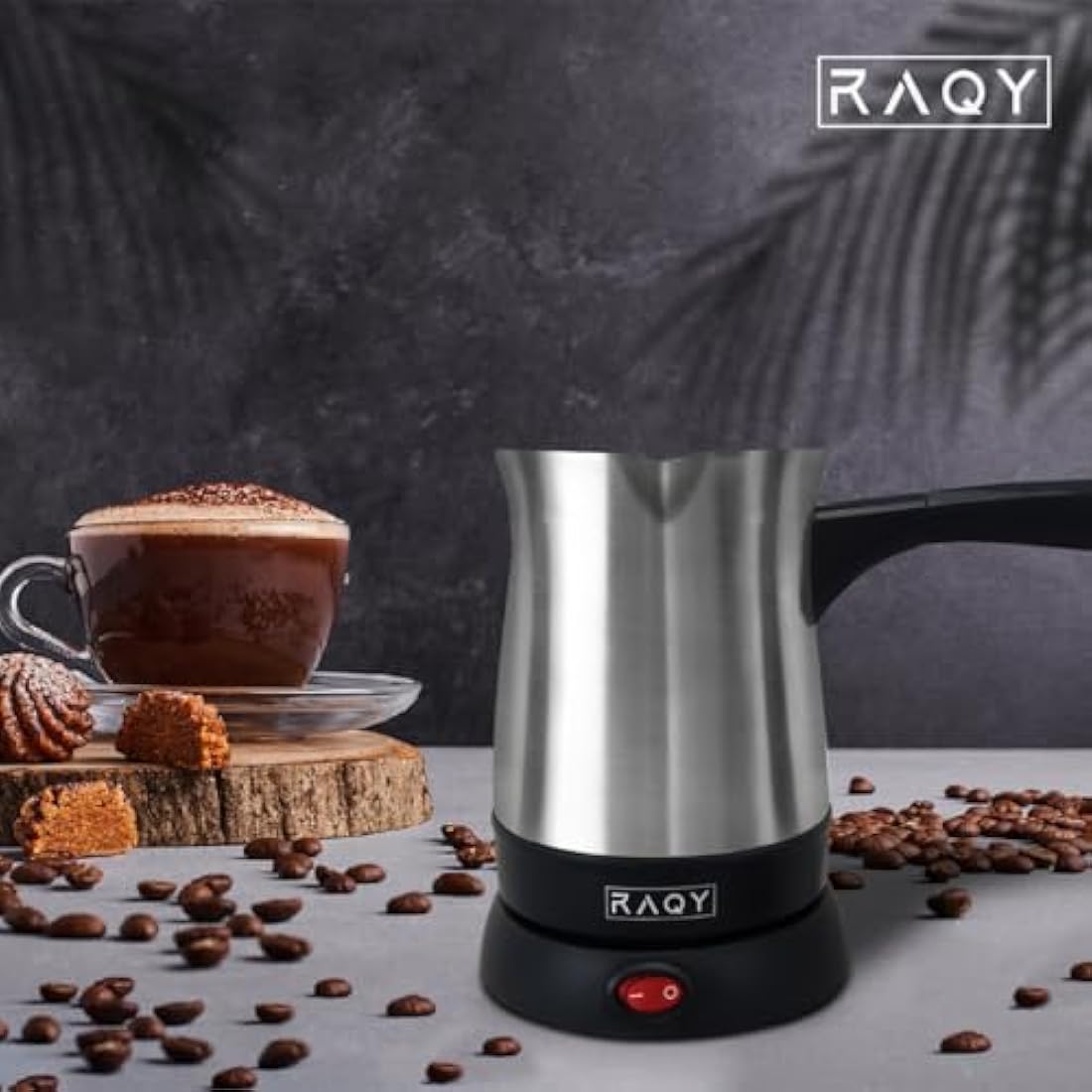 RAQY Electric Coffee Pot, Turkish Greek Coffee Maker, Stainless Steel, Rotational base, Capacity 250ml up to 500 ml, 800 W Power, Coffee, Espresso, Milk, Hot Chocolate, Portable Travel Stainless