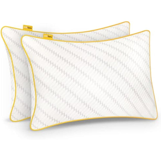 Cosi Home® Luxury Memory Foam Pillows 2 Pack with Bamboo Pillow Cover, Cooling Gel Filling & Adjustable Height - Breathable & Machine Washable for Side, Back & Front Sleepers Size: 71 x 45cm