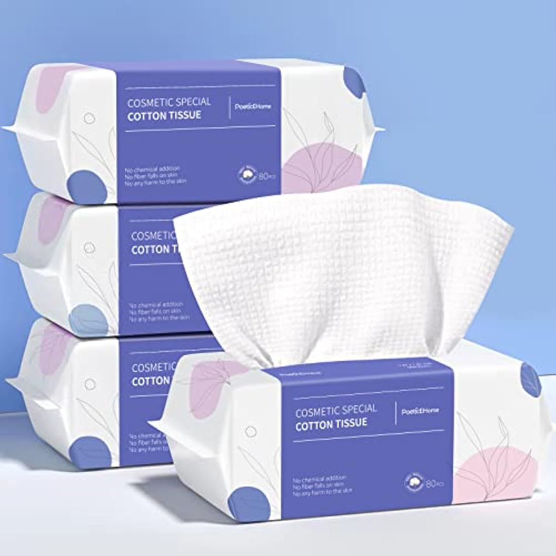 PoeticEHome Extra Thick Cotton Dry Wipes, Disposable Face Towel Lint-Free Facial Tissue Cloths for Deep Cleansing & Makeup Cleaning