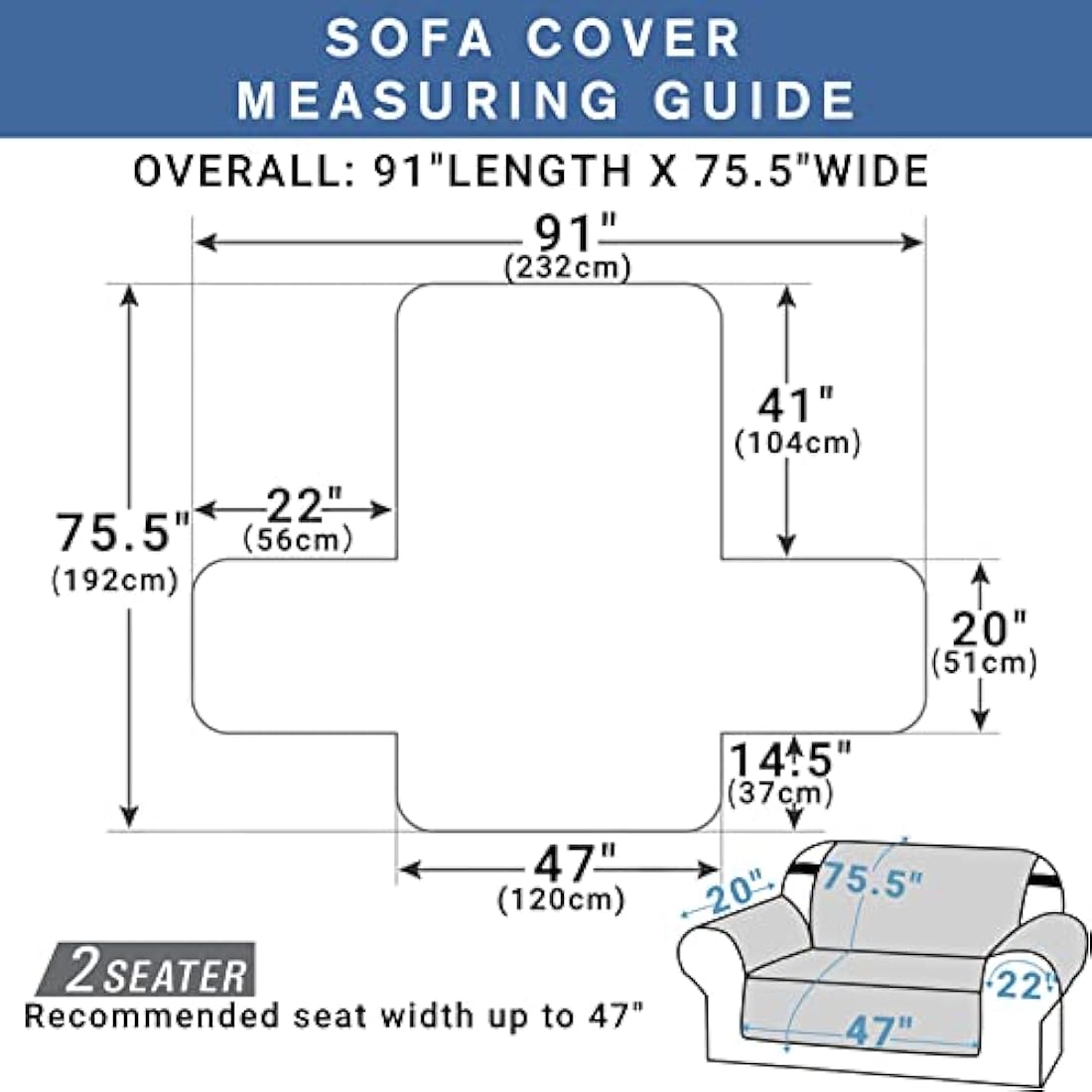 XINEAG Quilted Sofa Covers 2 Seater, Water Resistant Loveseat Covers Sofa Slipcovers with Pockets, Non Slip Sofa Cover for Dogs, Washable Furniture Protector with Elastic Strap (Loveseat, Light Grey)