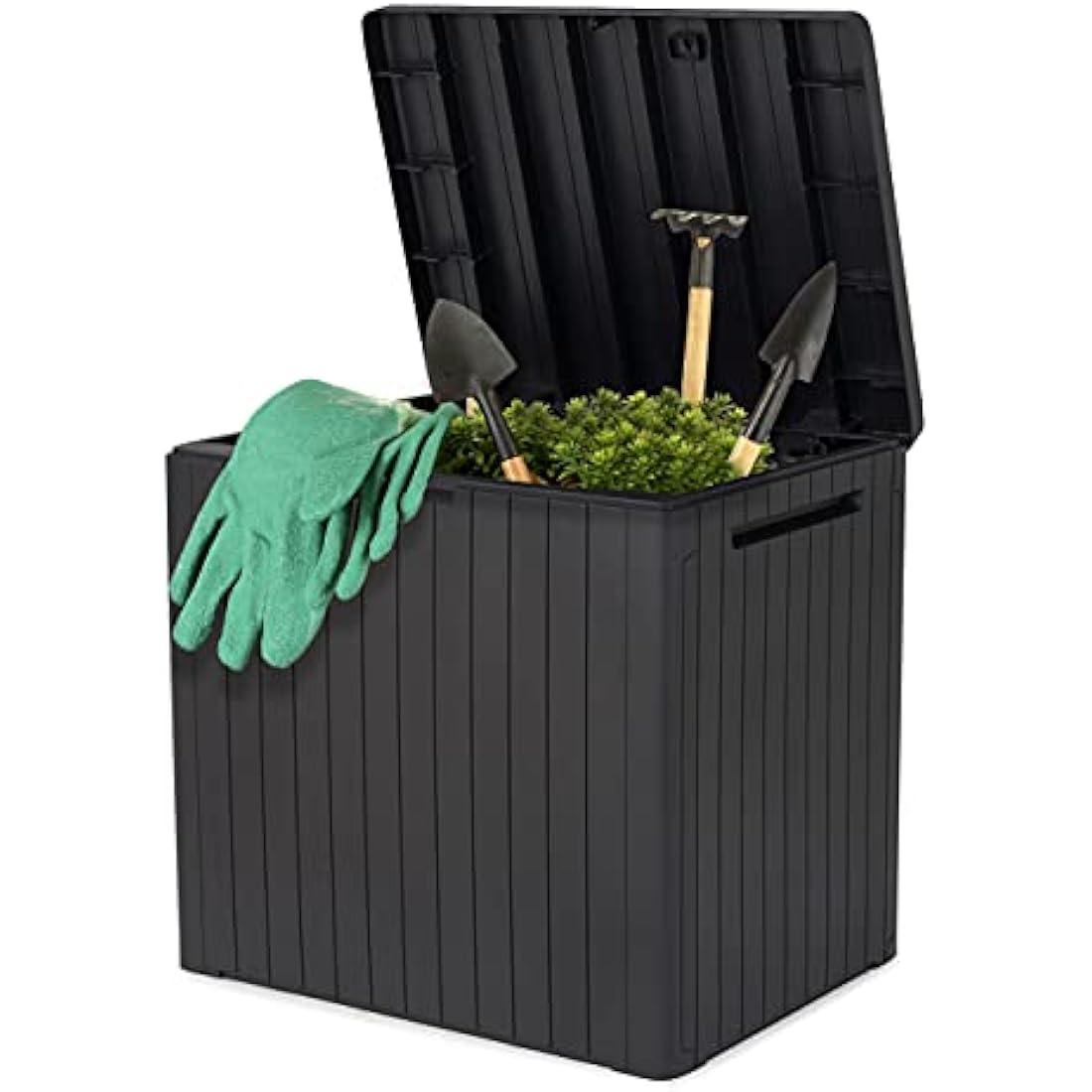 Keter City 113L Outdoor 96% recycled Small Balcony Garden Furniture Storage Box Grey Wood Panel Effect | Fade Free | All Weather Resistant | Safe and Secure | Zero Maintenance | 2 year Warranty