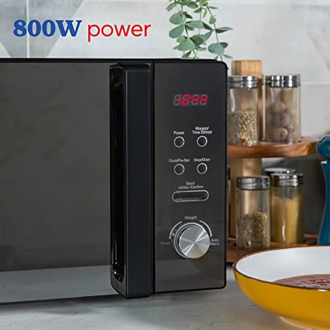 Russell Hobbs RHM2076B 20 Litre 800 W Black Digital Solo Microwave with 5 Power Levels, Automatic Defrost, 8 Auto Cook Menus, Clock and Timer, Easy Clean