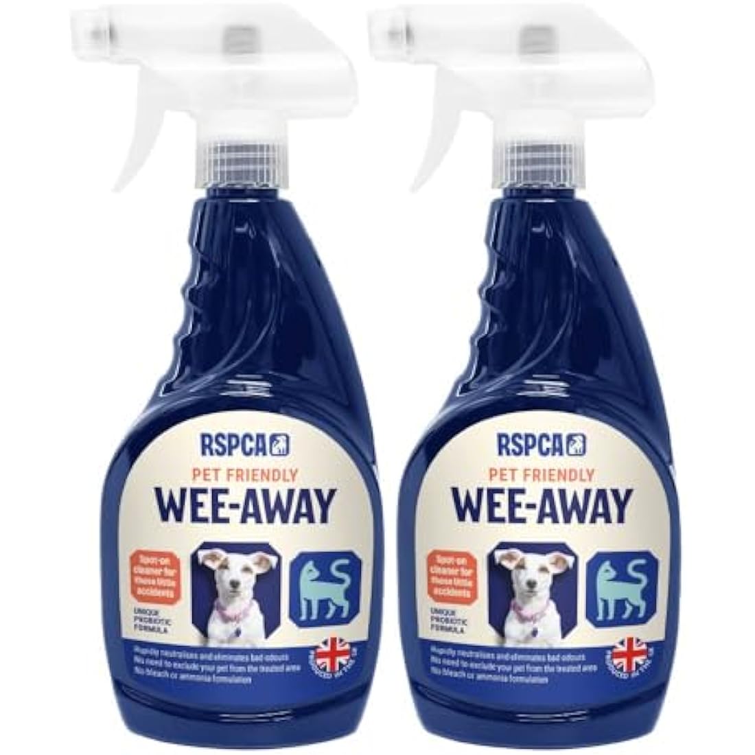 RSPCA 2 x 500ml Pet Stain and Odour Remover Wee Away | Pet Friendly | Probiotic Cleaning - Discourage From Repeat Marking
