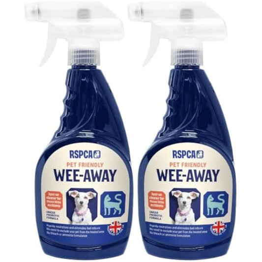 RSPCA 2 x 500ml Pet Stain and Odour Remover Wee Away | Pet Friendly | Probiotic Cleaning - Discourage From Repeat Marking