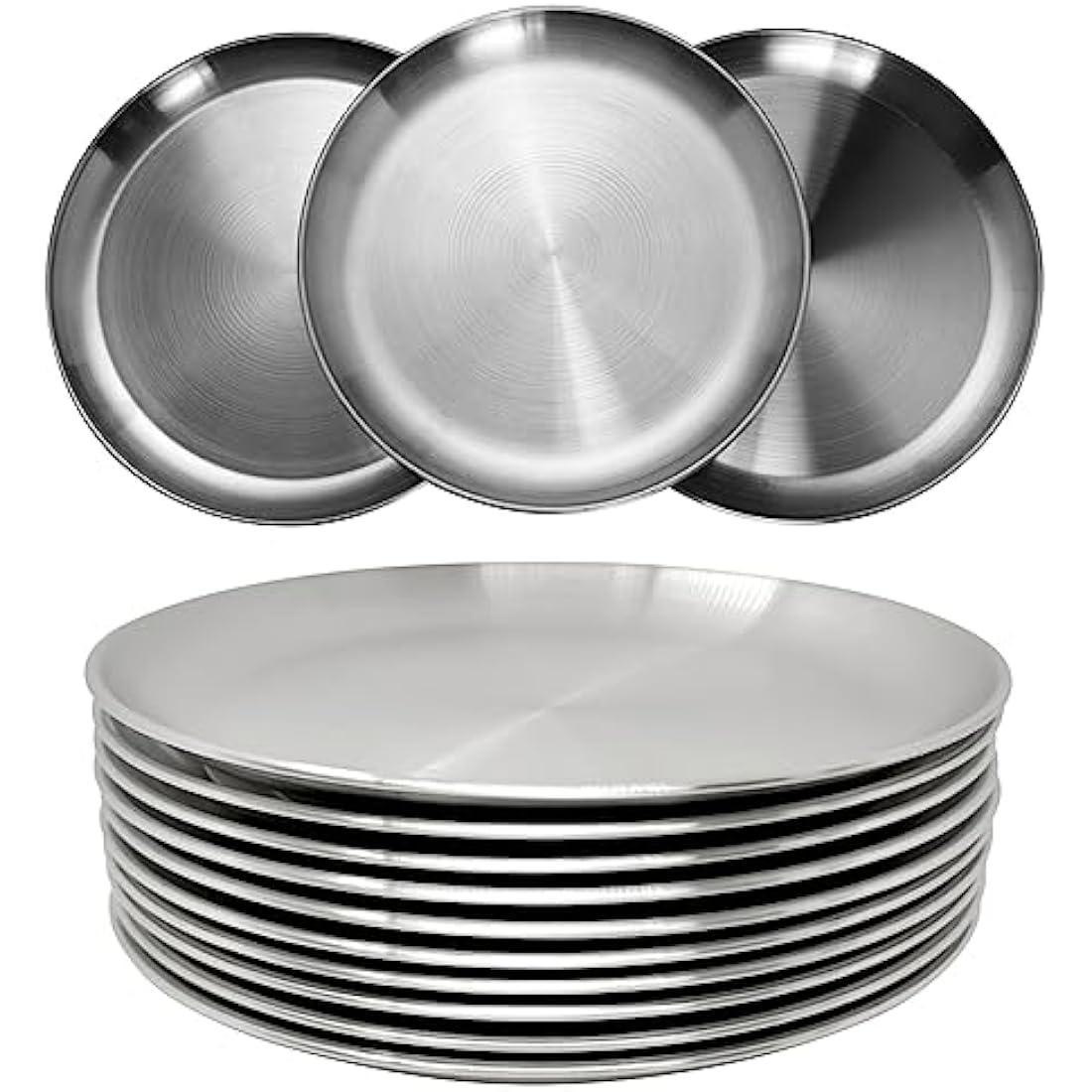 WANBY Stainless Steel Plates 304 Metal Lightweight Steel Plate Unbreakable Dinner Dishes Plates Set Non-Toxin Dishwasher Safe BPA Free and Healthy (10 Pcs)