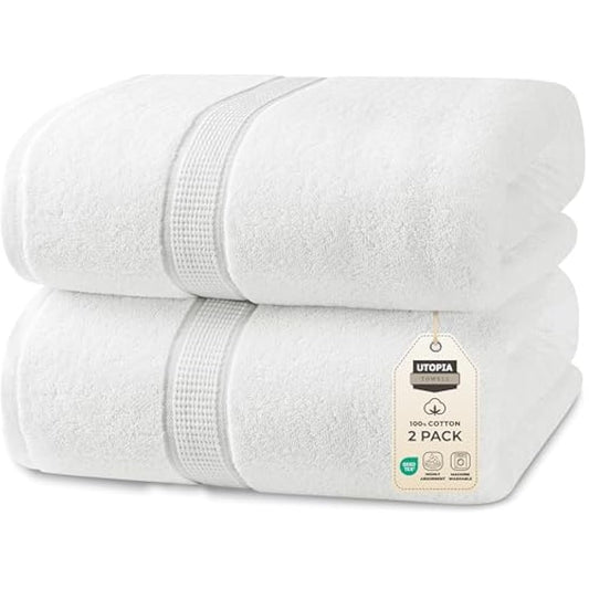 Utopia Towels - Premium Jumbo Bath Sheet 90 x 180 cm, 2 Pack - 100% Ring Spun Cotton Highly Absorbent and Quick Dry Extra Large Bath Sheet - Super Soft Hotel Quality Towel White