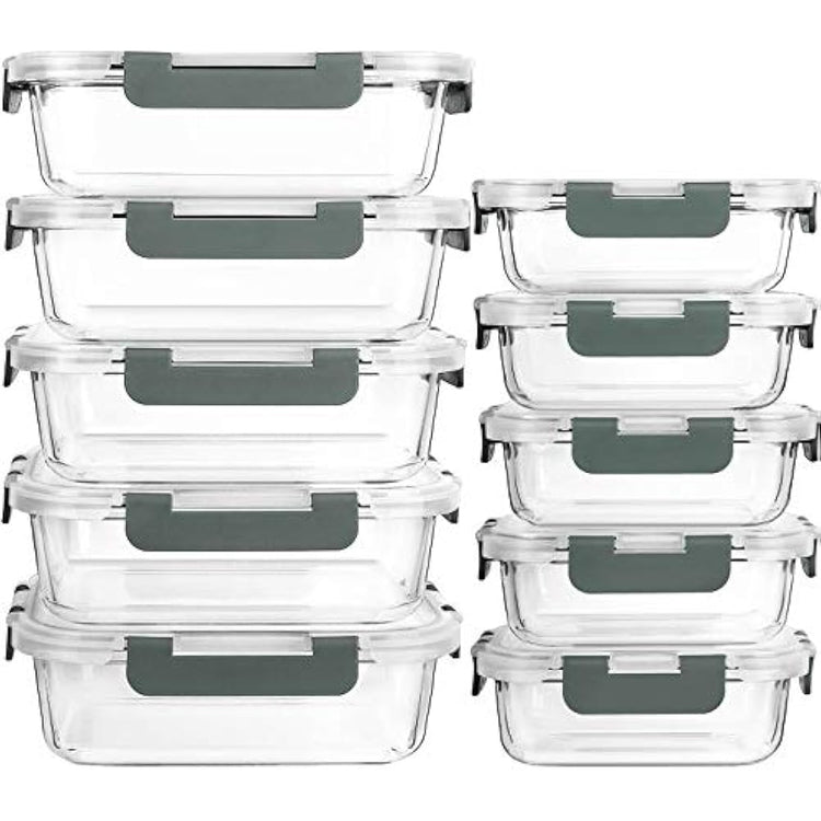 [10-Pack]Glass Meal Prep Containers -MCIRCO Food Storage Containers with Lifetime Lasting Snap Locking Lids, Airtight Lunch Containers, Microwave, Oven, Freezer and Dishwasher