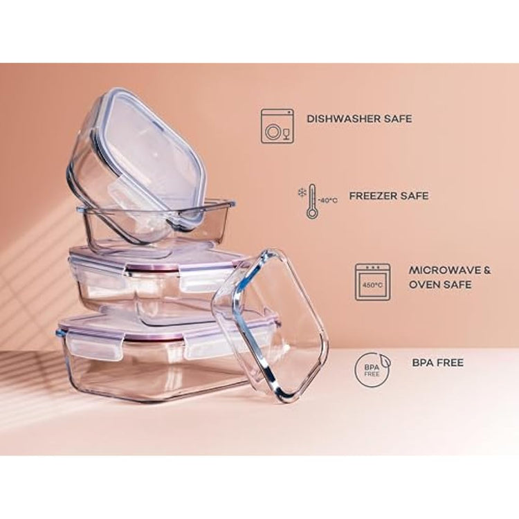 Franklin Lade Glass Food Storage Containers | 3 Piece Extra Large Set 1520ml | BPA-Free Airtight LeakProof Lid | Food Containers | Glass Containers with Lids | Oven, Freezer & Dishwasher Safe