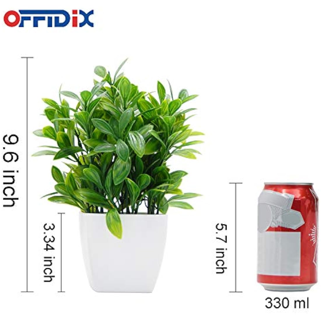 OFFIDIX Artificial Plants Mini Plastic Eucalyptus with Square Vase for Office desk, Home Faux Plastic Plants Fake Plant with Plastic Pots for Home Decoration