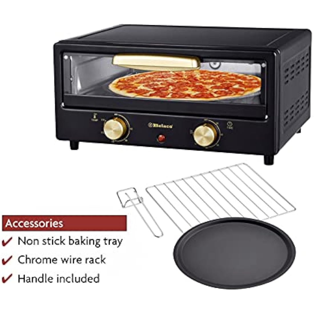 Belaco Multi-Purpose 1200W Mini Oven Pizza Oven All in One 12inch Pizza Maker Toaster Oven Tabletop Cooking Baking Grilling Heating Toasting Portable Oven 1200w incl. Baking Tray, Wire Rack and Handle