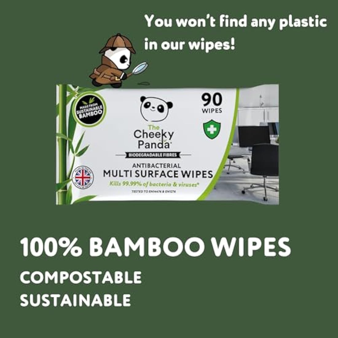 The Cheeky Panda Antibacterial Wipes | Bulk Pack of 6 x 90 Cheeky Surface Wipes (540 Total) | Perfect for Kitchen and Surface Cleaning