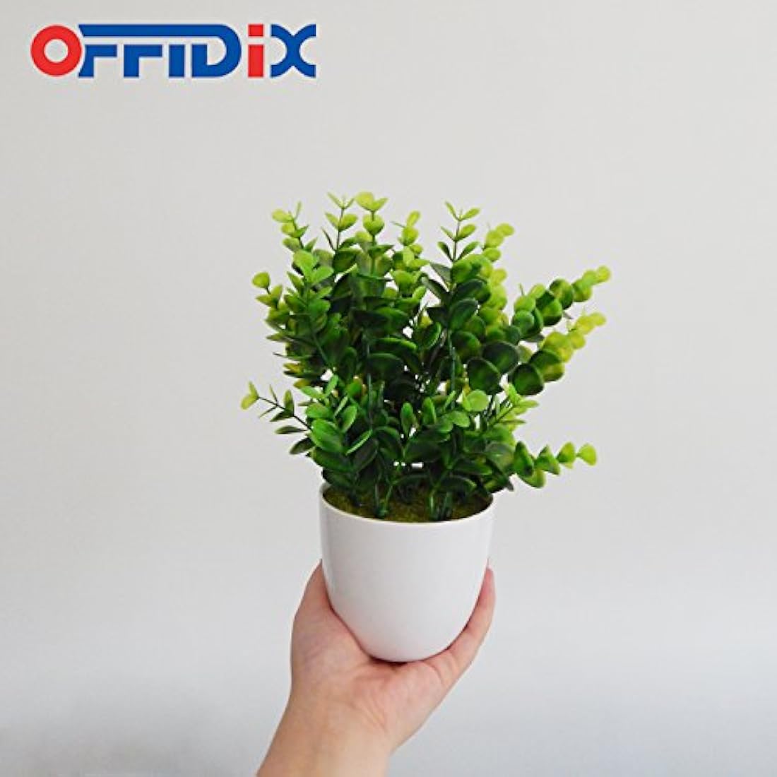 OFFIDIX Mini Plastic Eucalyptus Artificial Plants with Vase for Office desk, home and friends’ gift Fake Plant with Plastic Pots for Home Decoration (White)