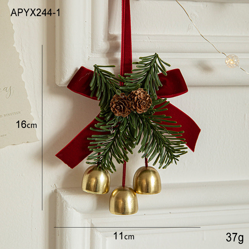 Christmas Little Bell Shape Velvet Bow Small Hanging Piece