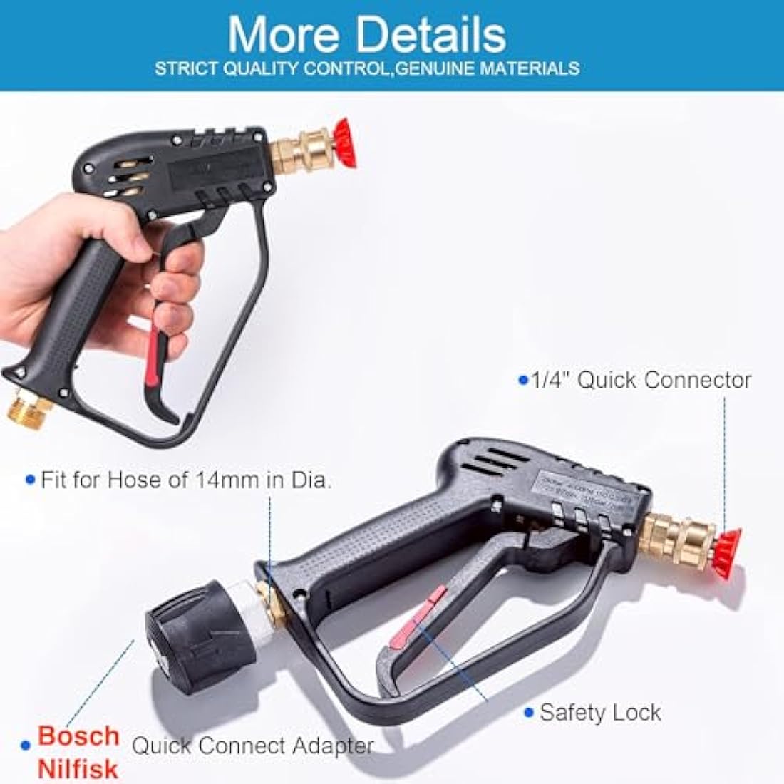 YUET High Pressure Washer Gun Handle with 5 Water Nozzle Tip,Water Wash Cleaner for Car Cleaning Kit(M22 14MM Fitting Hose Connector & 1/4" Bosch Nilfisk Quick Connector) Power Wand 4350 PSI