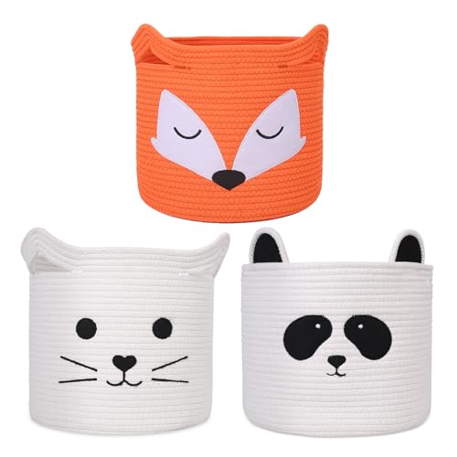 ACOHSY Storage Baskets Storage Boxes,Set of 30x30x30 CM Collapsible Laundry Baskets,Kallax Storage Unit,Toy Basket,Cute Animal Toy Storage Rope Basket