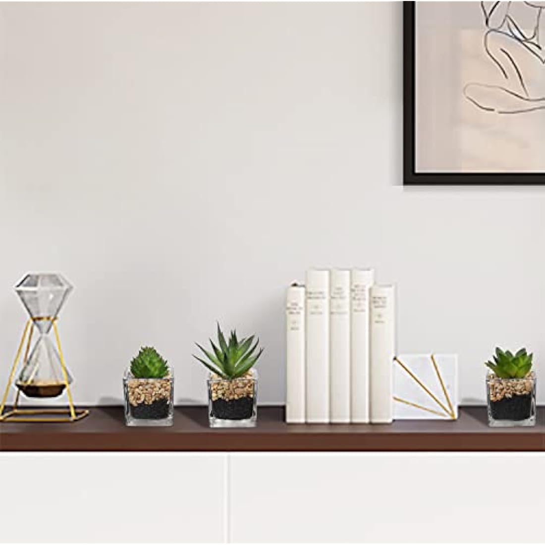 Briful Artificial Succulents Fake Succulent Plants Potted in Mini Square Clear Glass Pots Set of 3 Faux Succulents Small Artificial Succulent Plants Great for Office Home Decor