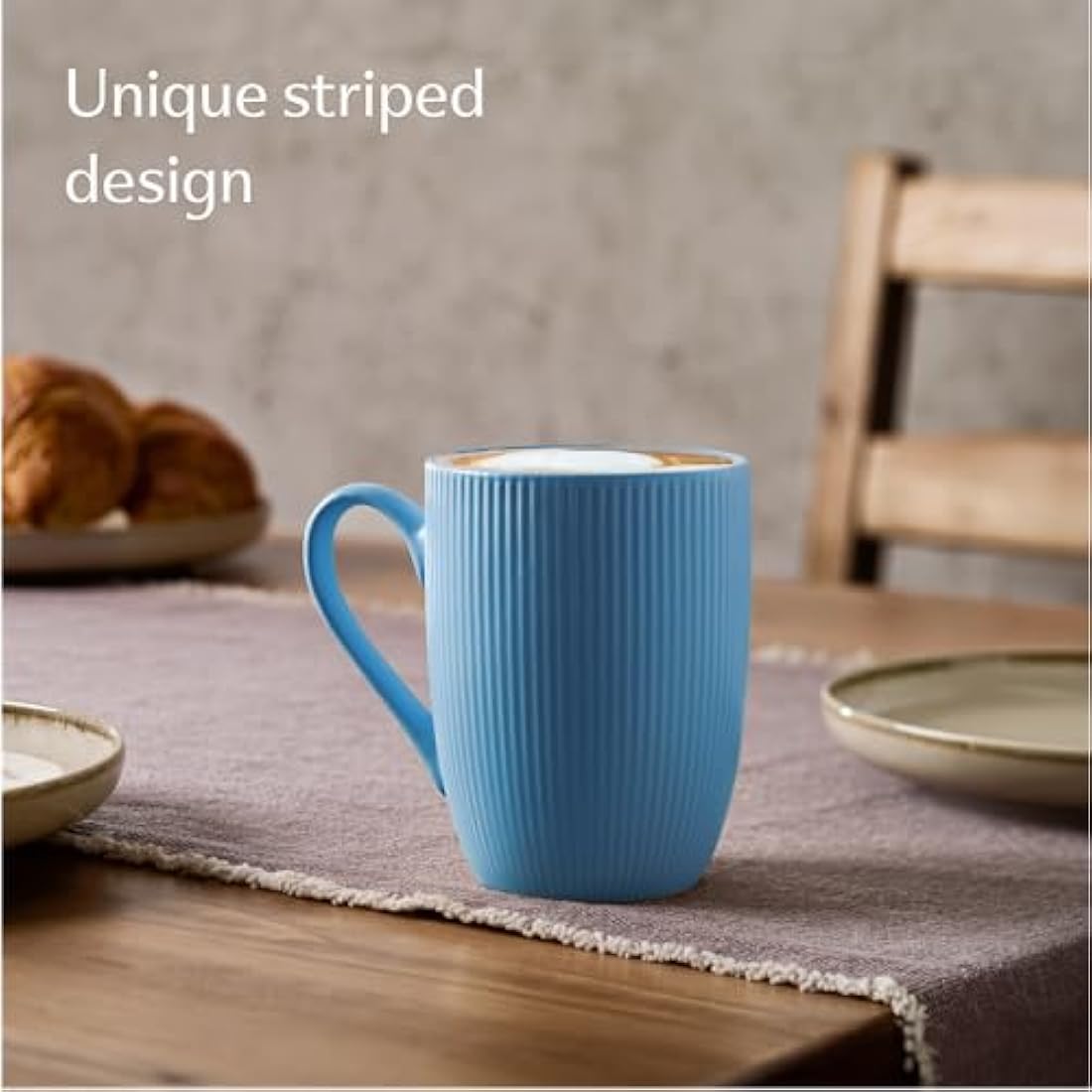Cosumy Coffee Cups Ceramic 350ml - 6 Coffee Mugs in Modern Colourful Pastel Striped Pattern - Insulated Matt Ceramic - Microwave Safe - Dishwasher Safe & Comfortable Handle