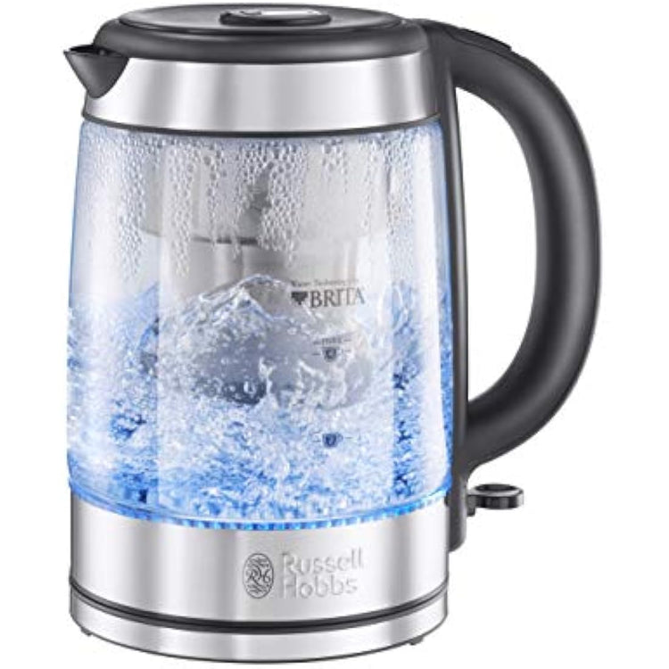 Russell Hobbs Brita Filter Purity Glass 1.5L Electric Cordless Kettle for cleaner, clearer water (Brita Maxtra+ Cartridge inc with replacement reminder, Fast boil 3KW, Perfect pour spout) 20760-10