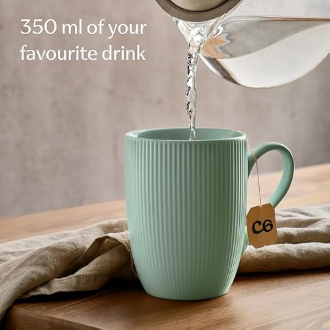 Cosumy Coffee Cups Ceramic 350ml - 6 Coffee Mugs in Modern Colourful Pastel Striped Pattern - Insulated Matt Ceramic - Microwave Safe - Dishwasher Safe & Comfortable Handle