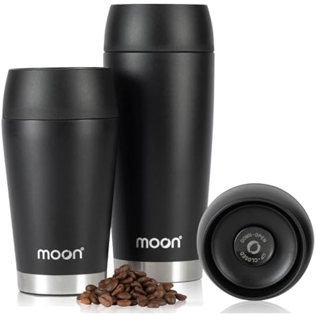Moon 360° Travel Mug - Leakproof Insulated Coffee Mugs for Hot & Cold Drinks - Thermal Reusable Travel Cups, Fits Car Cup Holders (450ml, Black)