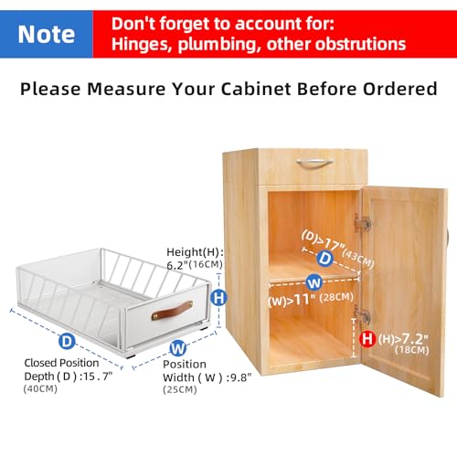 Kitstorack Pull Out Cabinet Organizer Fixed with Adhesive Nano Film, Heavy Duty Pull Out Shelf Kitchen Storage Drawer, Sliding Mesh Cabinet Basket