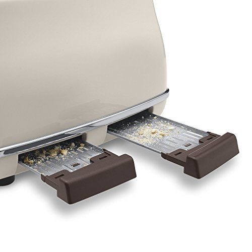 De'Longhi Icona Vintage 4 slot toaster, reheat, defrost, one-side bagel & 6 browning settings, CTOV4003BG, Beige