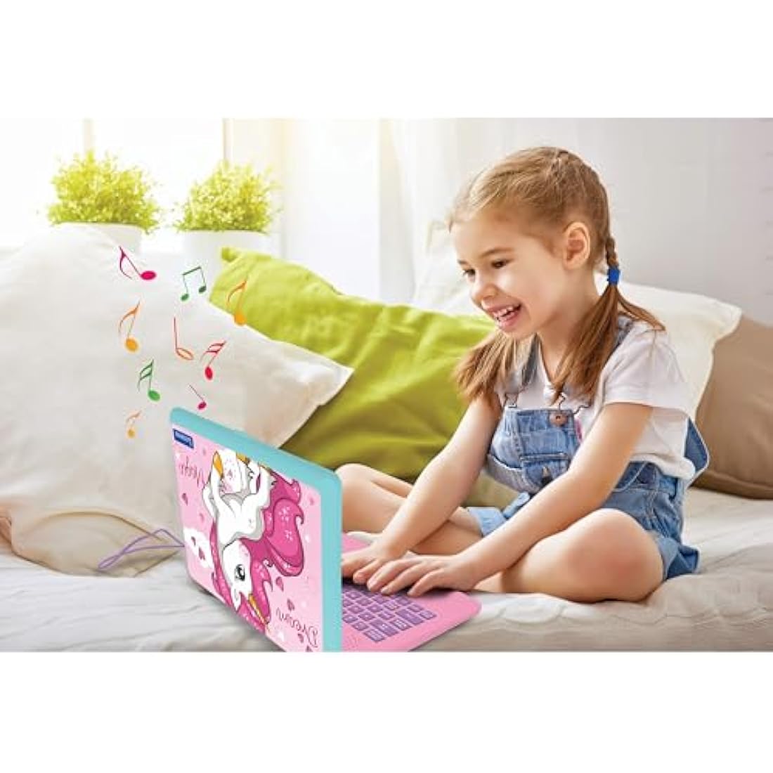 LEXIBOOK, Unicorn, Educational and Bilingual Laptop French/English, Toy for Children with 124 Activities to Learn Mathematics, Dactylography, Logic, Clock Reading, Games and Music, Pink, JC598UNIi1