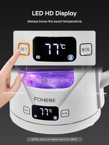 Electric Kettle, 1.7L Glass Tea Kettle, with Keep Warm, 5 Temperature Control, 2200W Fast Boil, Auto Shut-Off & Boil-Dry Protection, with 5 Colored