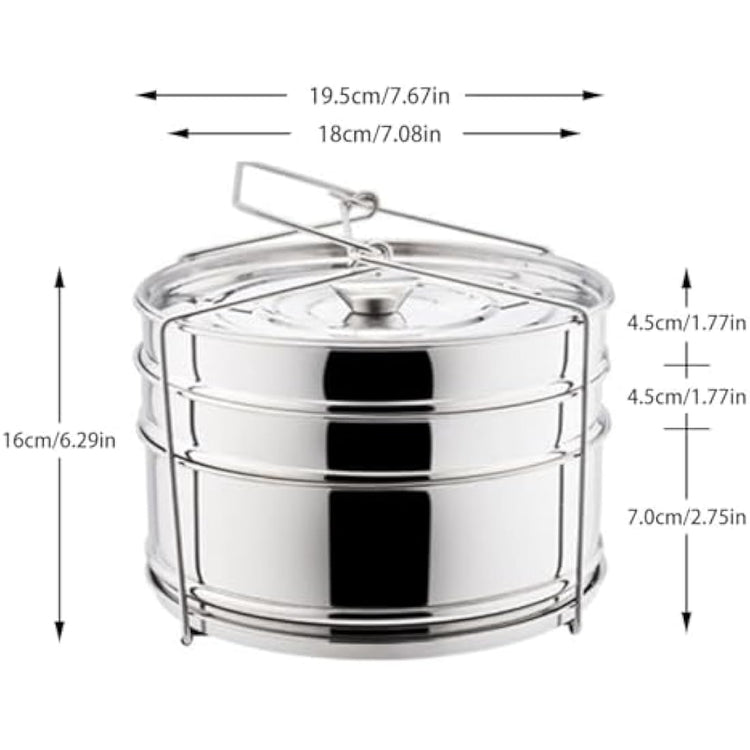 Ladieshow Stackable 3 Tier Stainless Steel Steamer Cooker Pot Set Cook Food Pressure Pot Accessories for Pressure Cooker, Upgrade Interchangeable Lids