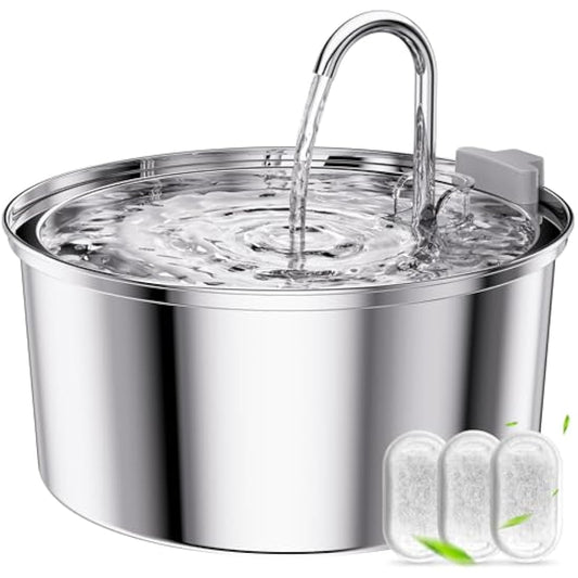 TOMXCUTE Cat Water Fountain for drinking, 3.2L Stainless Steel Pet Fountain, Cat Drinking Fountain Dishwasher Safe, Water Dispenser for Cats and Dogs, with Upgraded Pump and 3 Replacement Filters