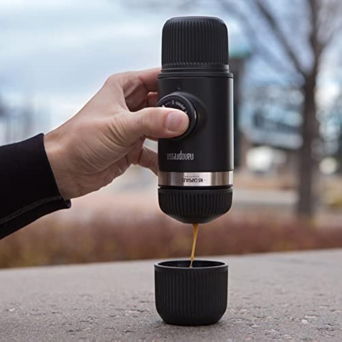 WACACO Nanopresso Portable Espresso Maker Bundled with NS Adapter, Compatible With Ground Coffee &*Nespresso®* Capsule, Travel Coffee Maker, 18 Bar Pressure, Manually Operated, For Camping