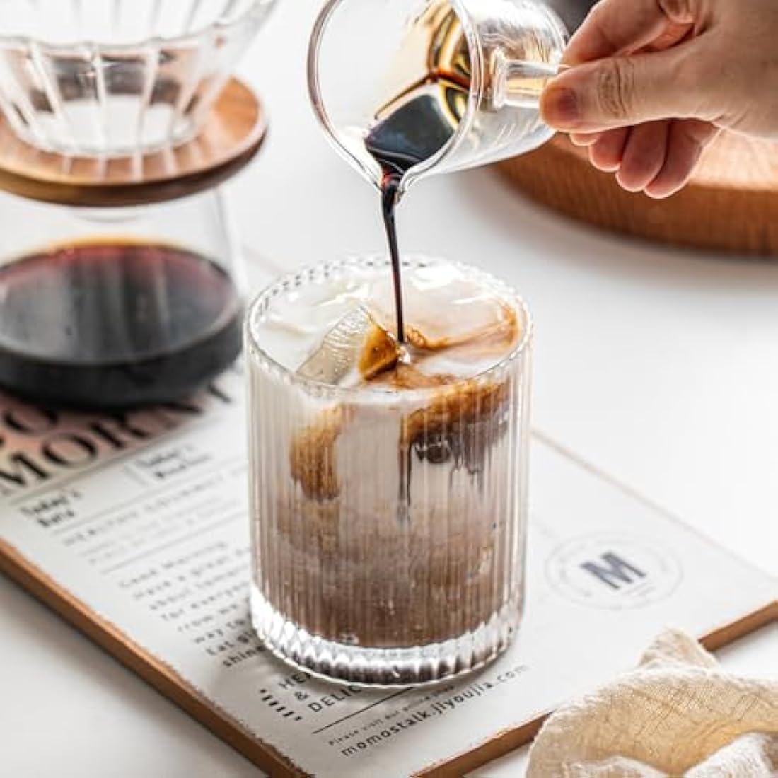 INSETLAN 8 Piece Ribbed Glassware - 4 Highball Glasses 12 oz, 4 Rocks Glass Cups 14 oz, Vintage Cocktail Drinking Glasses, Ideal for Wine, Juice, Water, Ice Coffee Cup, Whiskey, Mixed Drinkware