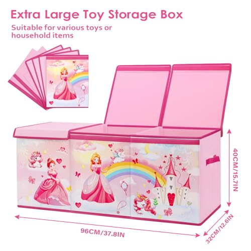 Decalsweet Princess Extra Large Kids Toy Storage Box with Lid,Foldable Oxford Toy Storage Organizer Box for Girls-963240cm-Lightweight Toy Chest
