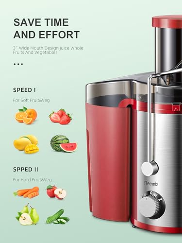 Juicer, Reemix Centrifugal Juicer Machines Whole Fruit and Vegetable, 3-inch Wide Mouth Juicer Extractor with 2 Speeds, Brush Included Easy to Clean