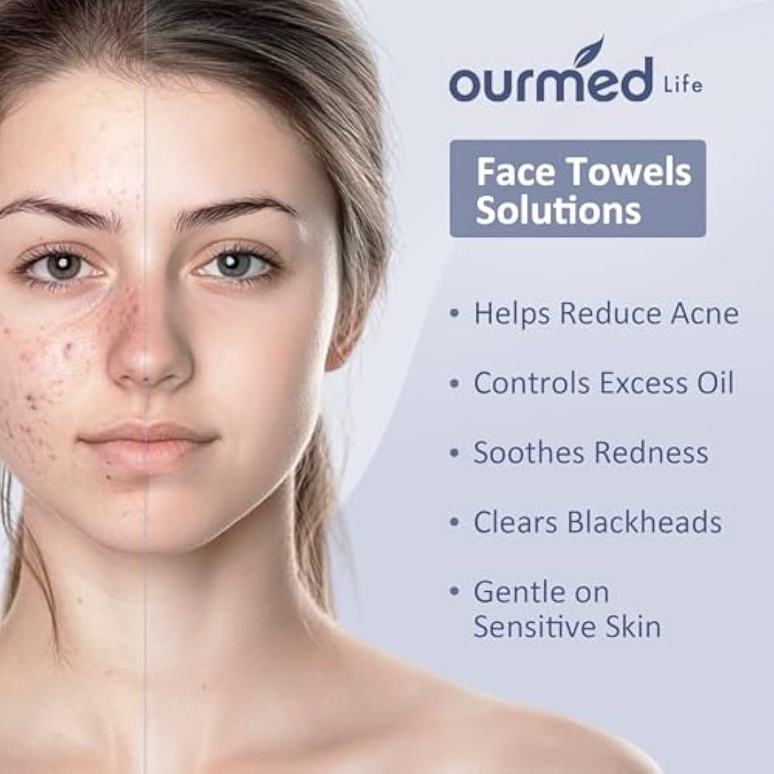 Ourmed Life Face Towels, Disposable Biodegradable Clean Face Wipes for Sensitive Skin, Lint- free Facial Towels for Women Cleansing, Skincare and Makeup Remover, Dry Wipes,600 Count EF Texture
