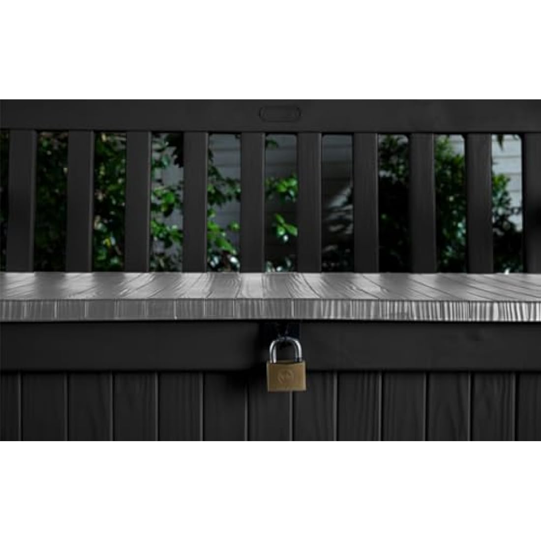 Keter Eden Bench 265L Outdoor 60% recycled Garden Furniture Storage Box Graphite & Light Grey | Fade Free | All Weather Resistant | Safe and Secure | Zero Maintenance | 2 year Warranty