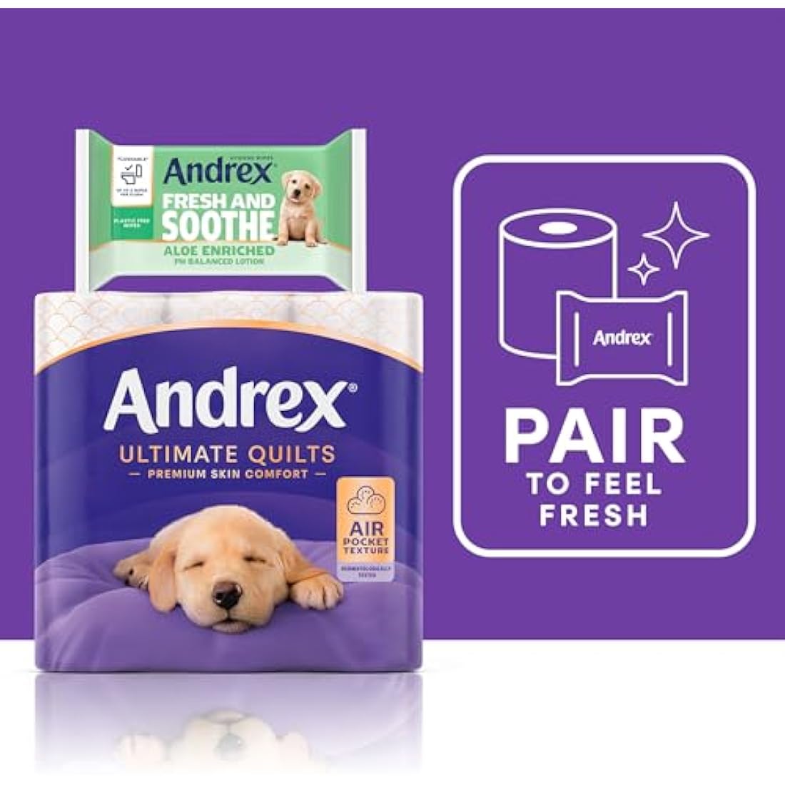Andrex Ultimate Quilts Toilet Tissue 36 Rolls, Air Pocket Technology for Soft, Thick Sheets - Bulk Pack of 36 Quilted Toilet Rolls, FSC Certified