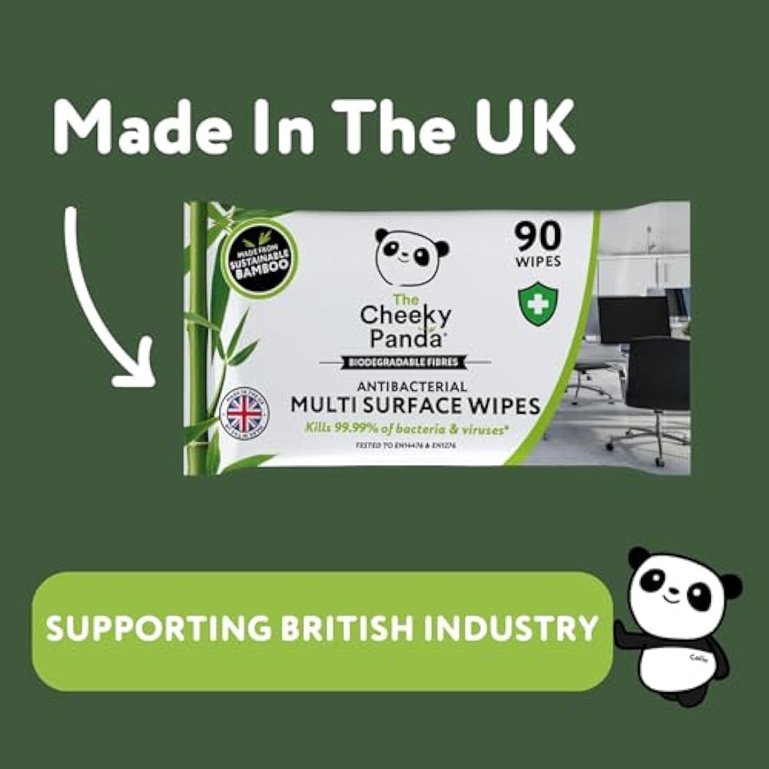 The Cheeky Panda Antibacterial Wipes | Bulk Pack of 6 x 90 Cheeky Surface Wipes (540 Total) | Perfect for Kitchen and Surface Cleaning