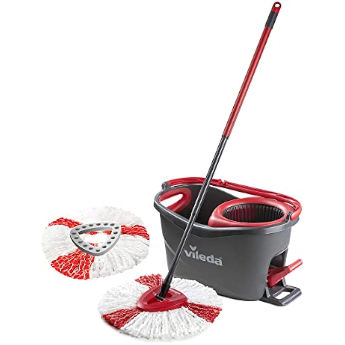 Vileda Turbo Microfibre Mop and Bucket Set with Extra 2-in-1 Head Replacement, Spin Mop for Cleaning Floors, Set of 1x Mop, 1x Bucket and 1x Refill