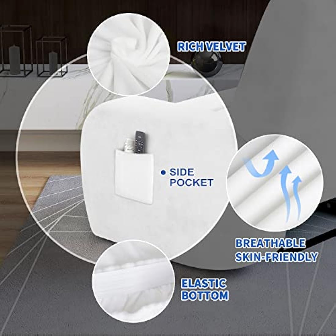 XINEAGE 4 Pieces Velvet Recliner Slipcover Stretch Recliner Chair Cover with Side Pocket Anti-Slip Fitted Recliner Cover Couch Furniture Protector with Elastic Bottom (Recliner, White)