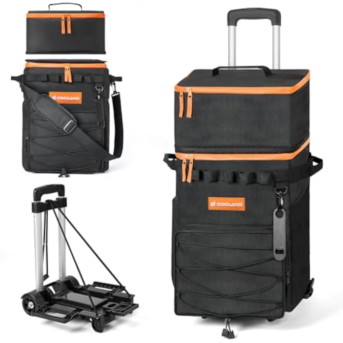 Odoland Cooler Box on Wheels, Leakproof Insulated Soft Rolling Cooler Bag with Stable All Terrain Cart and Handle Collapsible for Camping Beach Fishing Picnic with 6 Ice Cold Pack