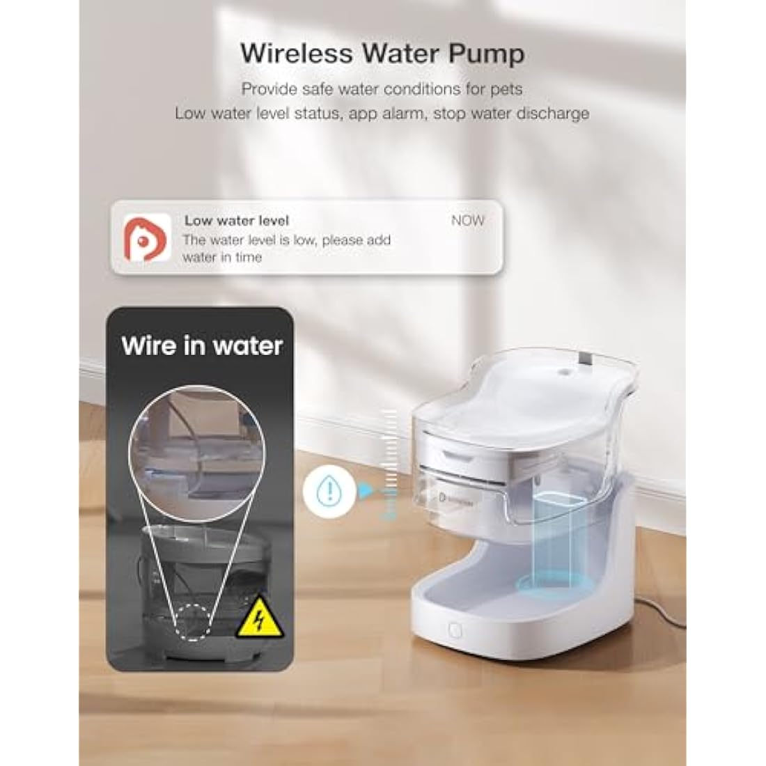 PETGUGU Cat Water Fountain for Drinking, 2L Ultra-Quiet Automatic Pet Water Dispenser for Cats & Dogs, App Controlled with Wireless Pump, 8-Layer Filter, Hygienic Fresh Water, 2.4G WiFi (PF1L)