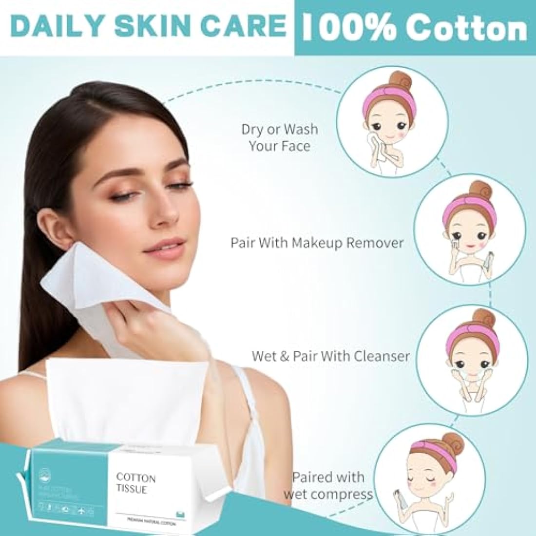 Disposable Face Towel 400 Count, Biodegradable Disposable Towels, Skin Care, Make up Remover, Wipes and Facial Cleansing