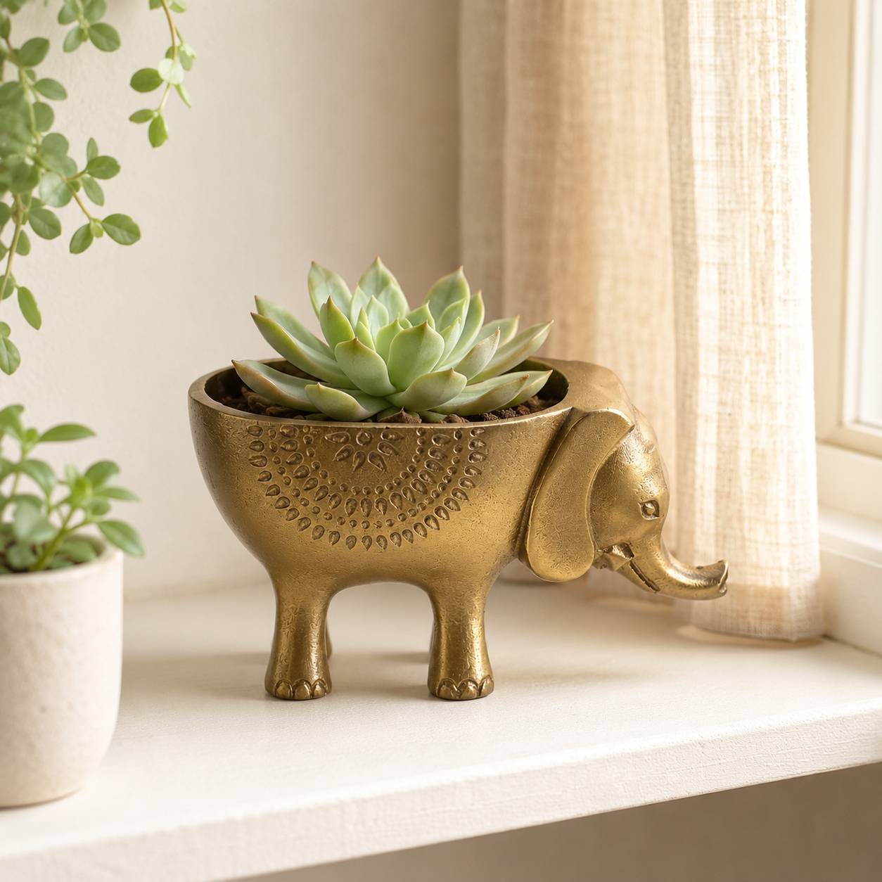 Elephant Indoor Planter | Brass Finish Animal Plant Pot